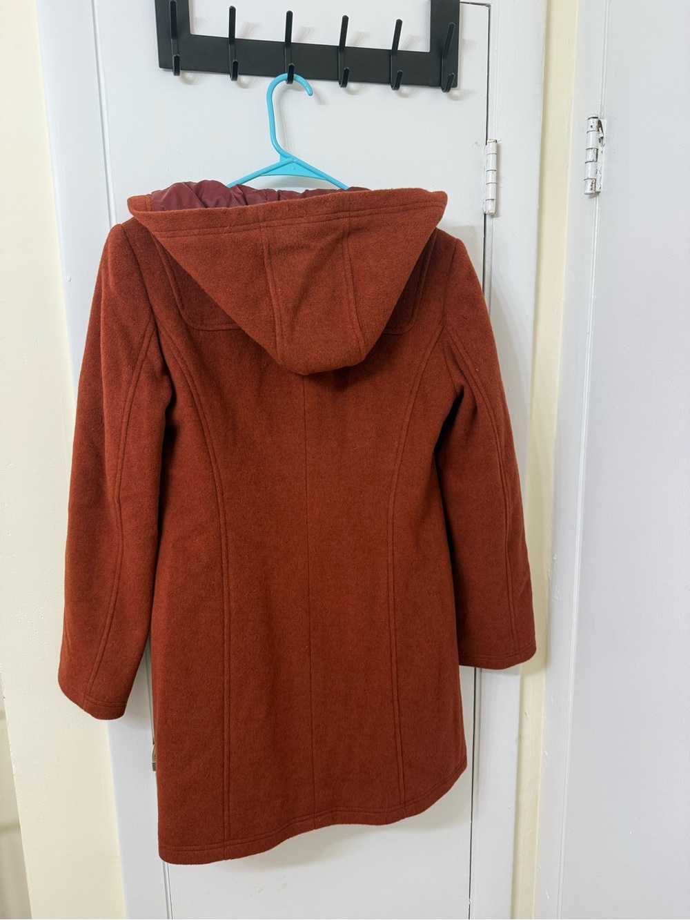LL Bean Classic Lambswool Duffel Coat 4R Rust Orange Thinsulate Hooded - Picture 6 of 10